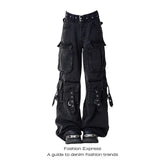 Women's Y2K Japanese Streetwear Cargo Jeans - Vintage 2000s Aesthetic - Himpall